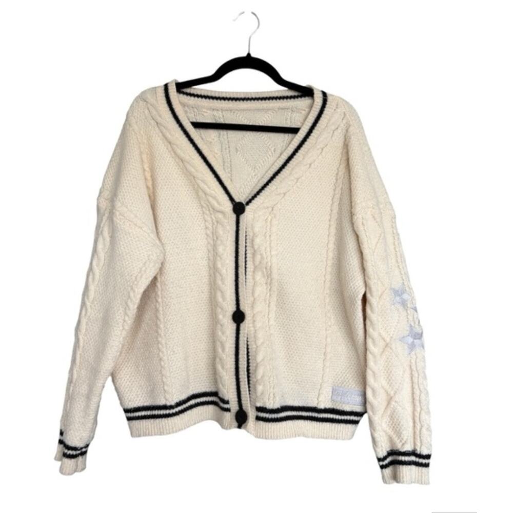 Cream Cable Knit Slouchy Cardigan Star Sleeve Sweater Folklore L Taylor Swift